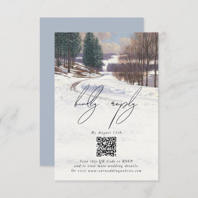 Watercolor Winter Snow Landscape Wedding Enclosure Card (Front/Back)