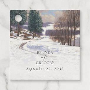 Watercolor Winter Snow Landscape Wedding Favour Tags