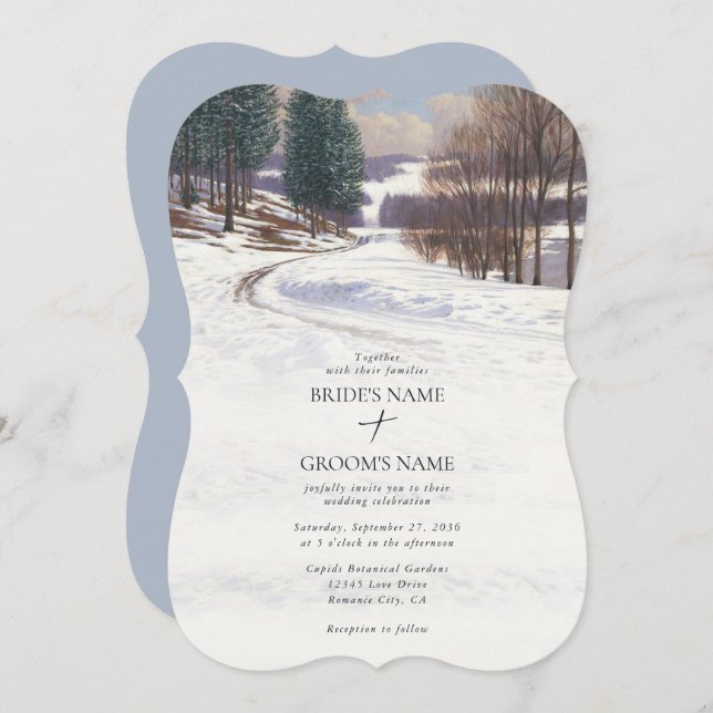 Watercolor Winter Snow Landscape Wedding Invitation (Front/Back)
