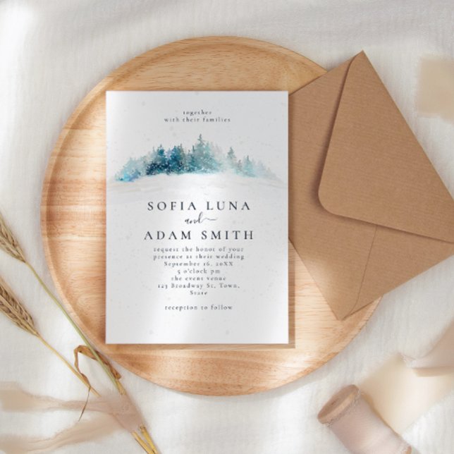 Watercolor WInter Snow Pine Wedding Invitation (Creator Uploaded)