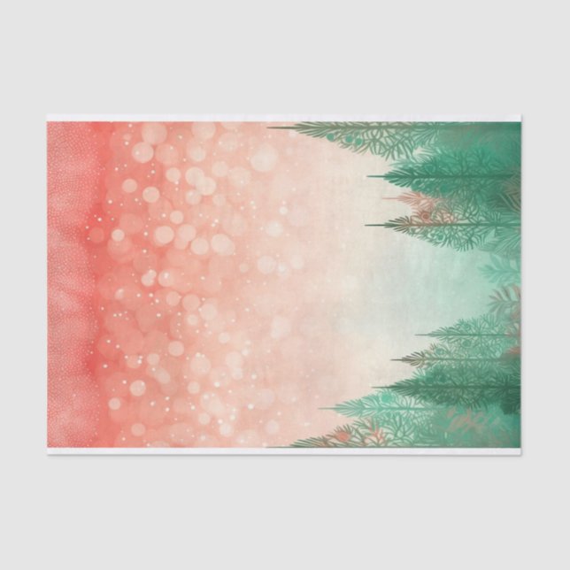 Watercolor Winter Snowing Tree and Sky Pattern Tissue Paper (Front)