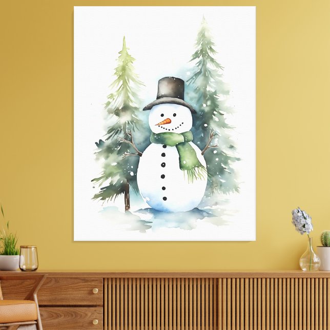 Watercolor Winter Snowman Canvas Print (Insitu(LivingRoom))