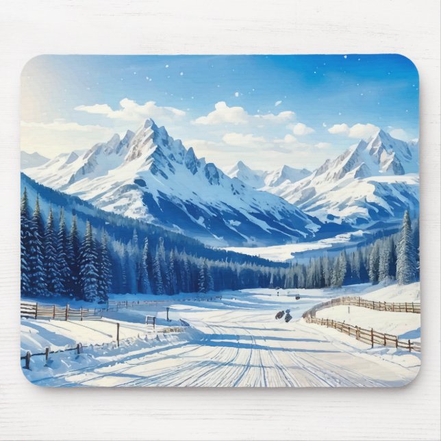 watercolor winter sports background mouse pad (Front)