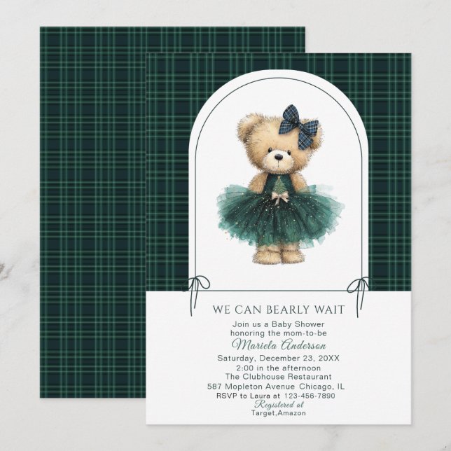 Watercolor  Winter  Teddy bear Christmas Baby Show Invitation (Front/Back)
