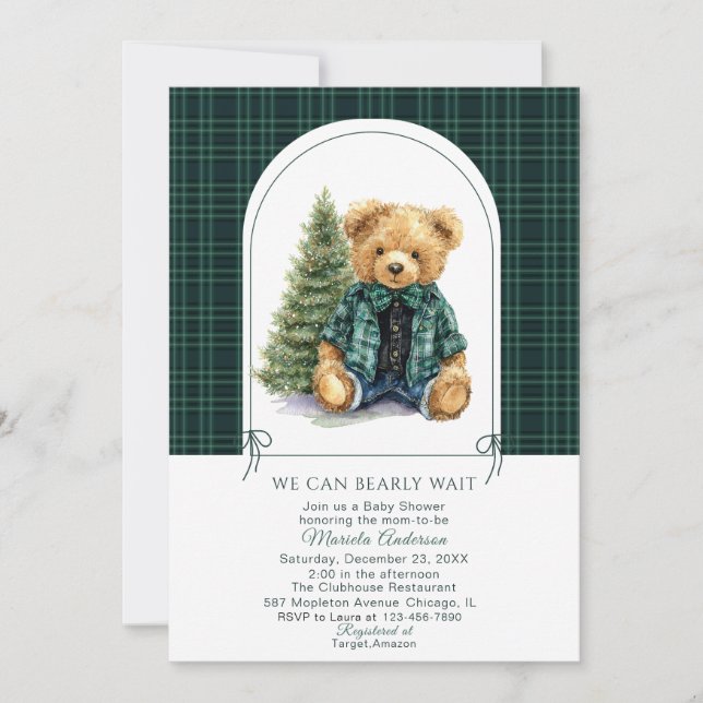 Watercolor  Winter  Teddy bear Christmas Baby Show Invitation (Front)