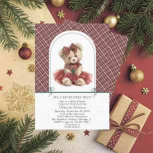 Watercolor  Winter  Teddy bear Christmas Baby Show Invitation
