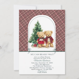 Watercolor Winter Teddy bear Christmas Baby Show Invitation