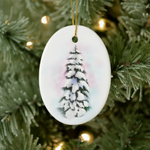 Watercolor Winter Tree Ceramic Tree Decoration