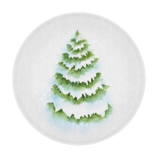 Watercolor Winter Tree Cutting Board (Front)