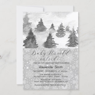 Watercolor Winter Tree Forest Boy Baby Shower Holiday Card
