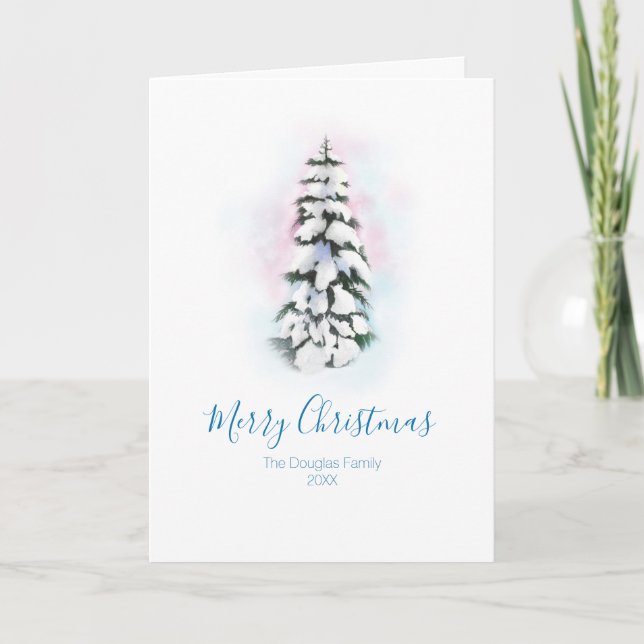 Watercolor Winter Tree Vignette Holiday Card (Front)