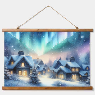 Watercolor Winter Village Snowy Christmas Hanging Tapestry