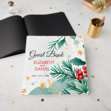Watercolor Winter Wedding Guest Book – Elegant 