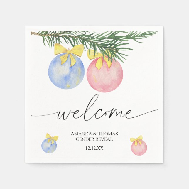 Watercolor Winter Welcome gender reveal Napkin (Front)