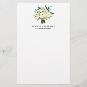 Watercolor Winter White Flowers Bouquet Stationery