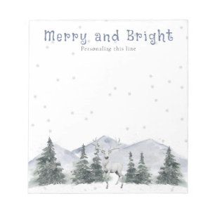 Watercolor Winter White Reindeer Personalised Notepad