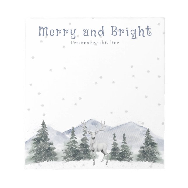 Watercolor Winter White Reindeer Personalised Notepad (Front)