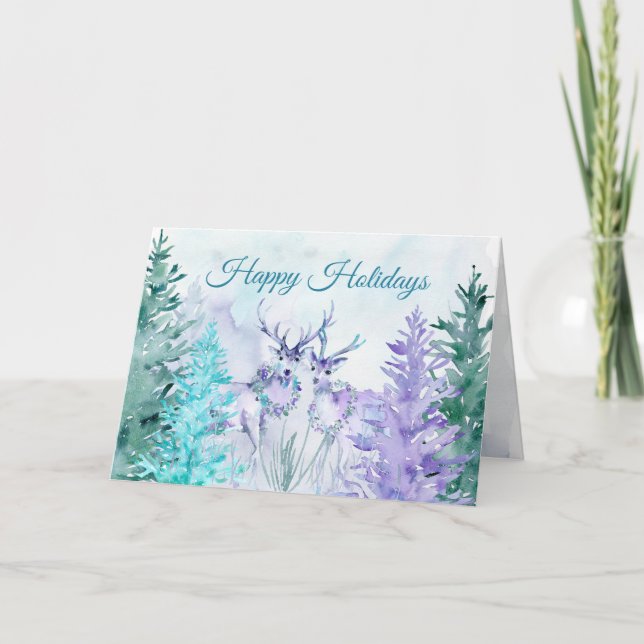 Watercolor Winter Wonderland Happy Holidays Holiday Card (Front)