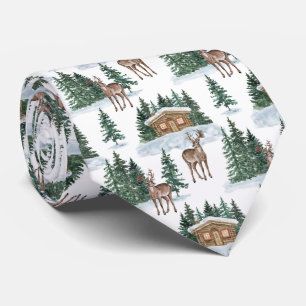 Watercolor Winter Wonderland Rustic Barn Christmas Tie