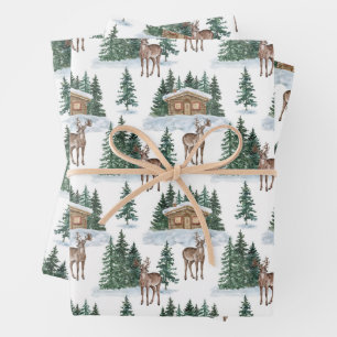 Watercolor Winter Wonderland Rustic Barn Christmas Wrapping Paper Sheet
