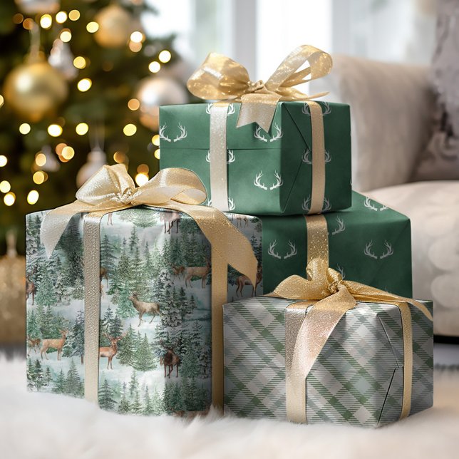 Watercolor Winter Woodland Christmas Deer Wrapping Paper Sheet (Creator Uploaded)