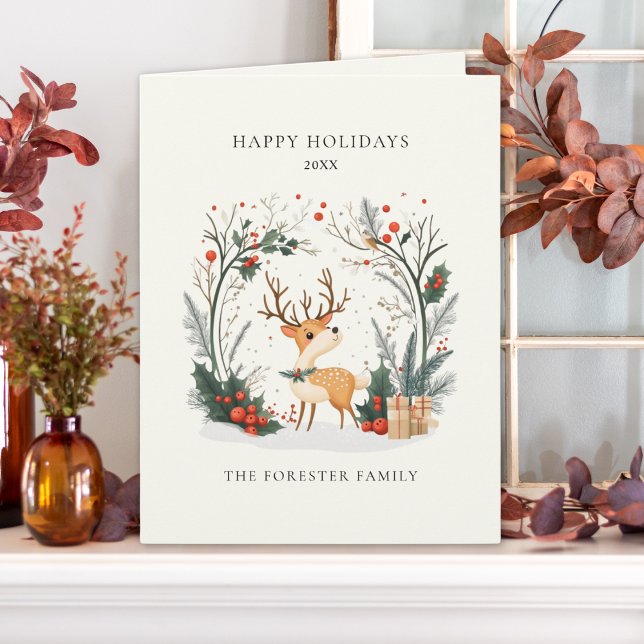 Watercolor Winter Woodland Happy Holidays Greeting Card (Creator Uploaded)