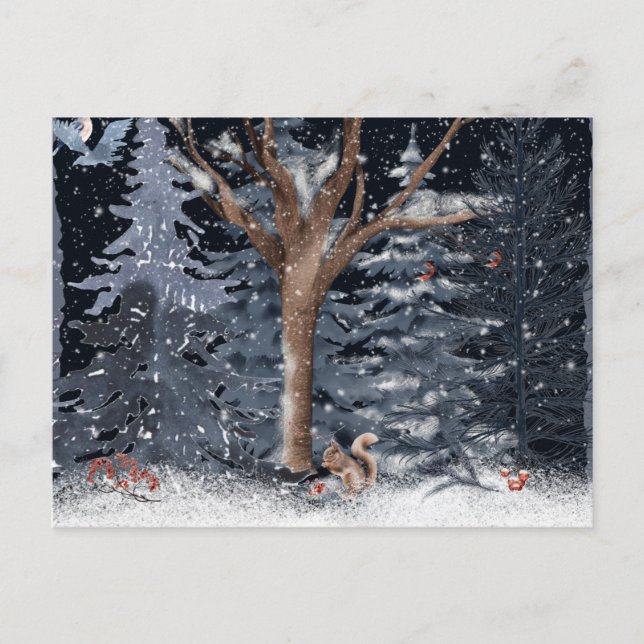 Watercolor Winter Woodland Holiday Postcard (Front)