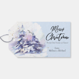 Watercolor Winter Woodland Merry Christmas Gift Tags