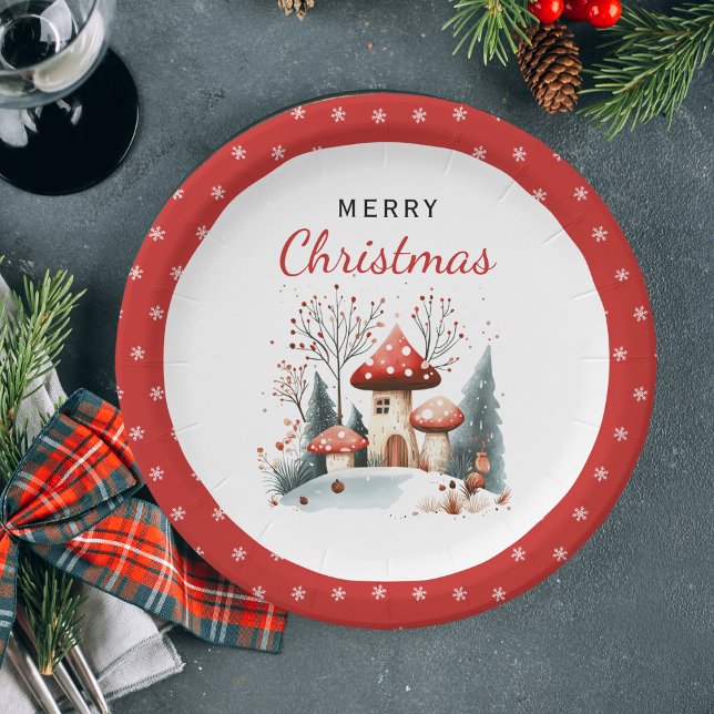 Watercolor Winter Woodland Merry Christmas Paper Plate (Creator Uploaded)
