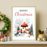 Watercolor Winter Woodland Merry Christmas Poster<br><div class="desc">For the family at Christmas. Watercolor winter woodland mushrooms Merry Christmas poster. Get into the spirit of the festive season with a festive print.</div>