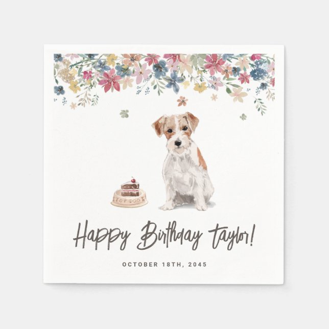 Watercolor Wire Haired Jack Russell Dog Birthday Napkin (Front)