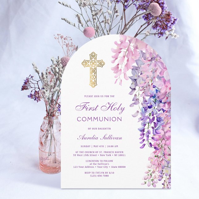 Watercolor Wisteria Arch First Communion Invitation (Creator Uploaded)