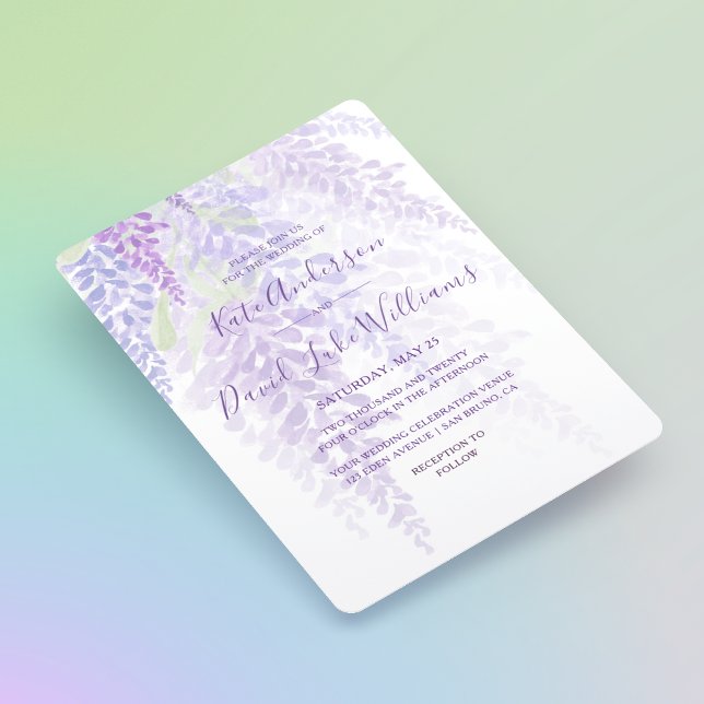 Watercolor Wisteria Blooms Romantic Wedding Invitation (Creator Uploaded)