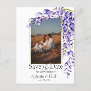 Watercolor Wisteria Blooms Save the Date Photo Postcard