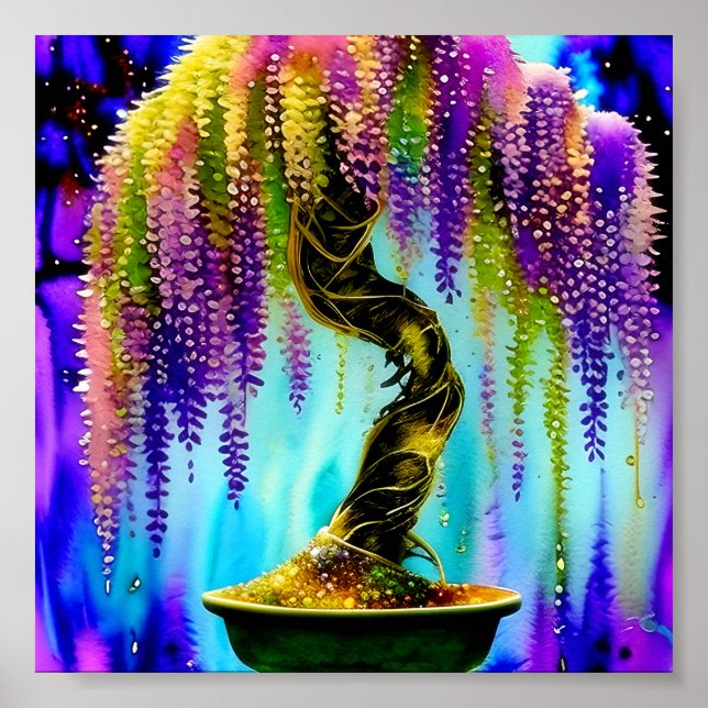 Watercolor wisteria bonsai tree poster (Front)