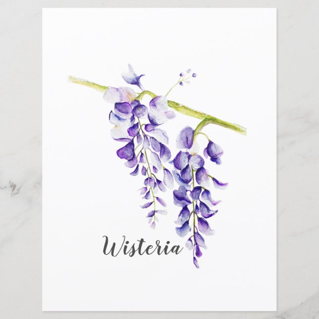 Watercolor Wisteria Botanical Scrapbook Paper (Front)
