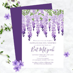 Watercolor Wisteria Corporate Logo   Bat Mitzvah Invitation