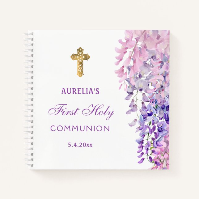 Watercolor Wisteria First Communion Guest Book (Front)