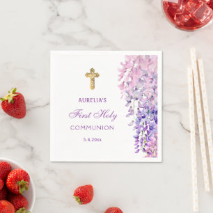 Watercolor Wisteria First Communion Napkin