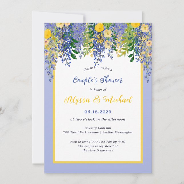 Watercolor Wisteria Floral Couple's Shower Invitation (Front)