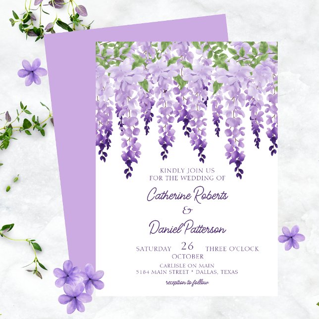 Watercolor Wisteria Floral Elegant Modern Script Invitation (Creator Uploaded)