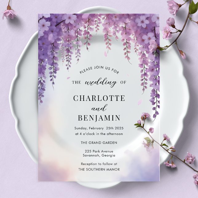 Watercolor Wisteria Floral Elegant Wedding Acrylic Invitations (Creator Uploaded)