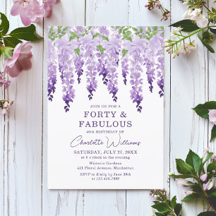 Watercolor Wisteria Forty & Fabulous Floral Chic Invitation