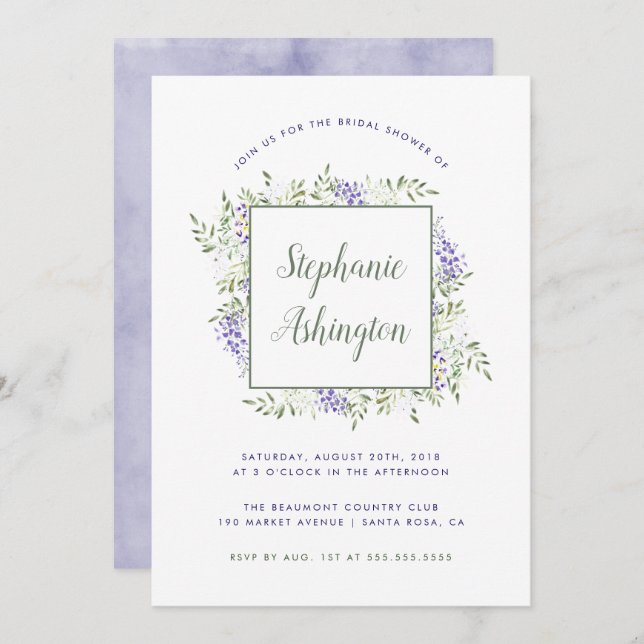 Watercolor Wisteria Frame Bridal Shower Invitation (Front/Back)