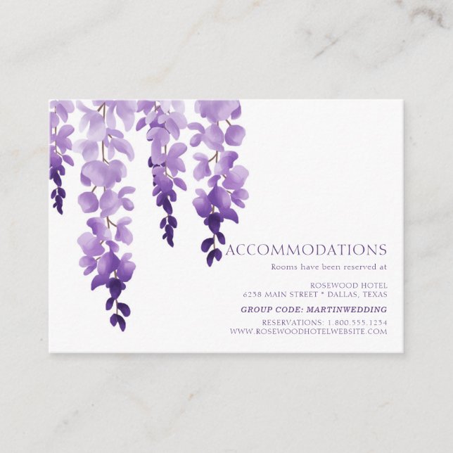 Watercolor Wisteria | Hotel Accommodation Enclosure Card (Front)