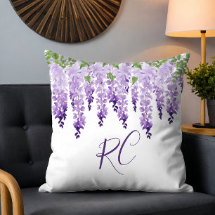 Watercolor Wisteria Personalised Monogram Cushion