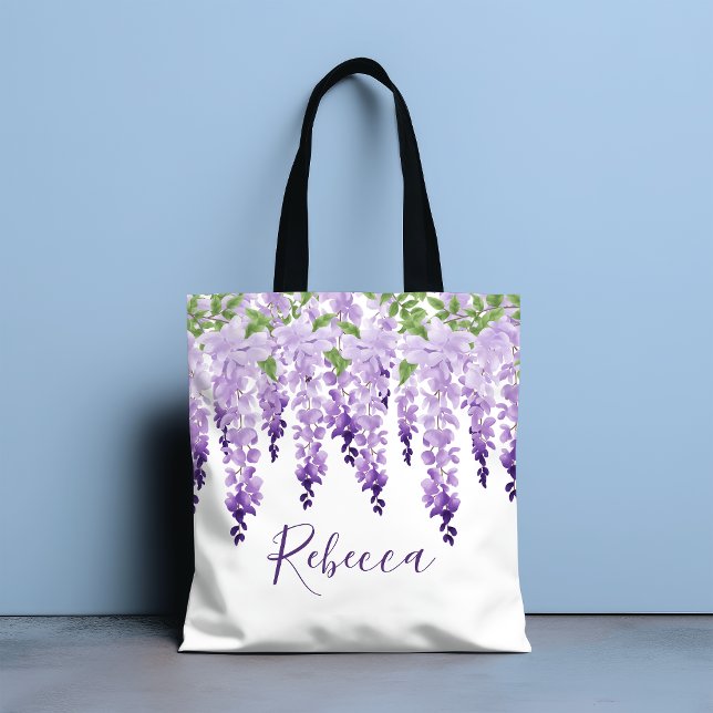 Watercolor Wisteria Personalised Name Tote Bag (Creator Uploaded)
