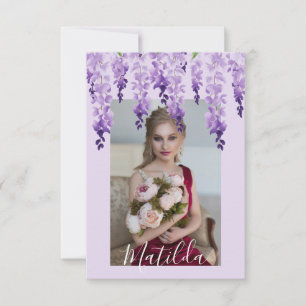Watercolor Wisteria Photo   Bat Mitzvah Thank You Card