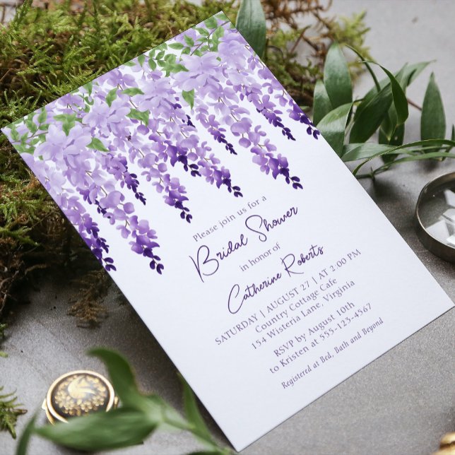 Watercolor Wisteria Purple Floral Bridal Shower Invitation (Creator Uploaded)