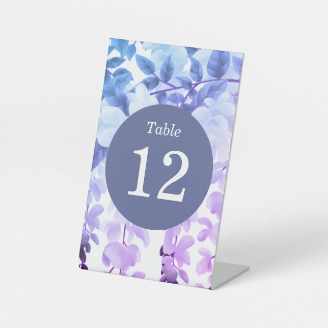 Watercolor Wisteria Purple Floral Table Numbers Pedestal Sign (Front)